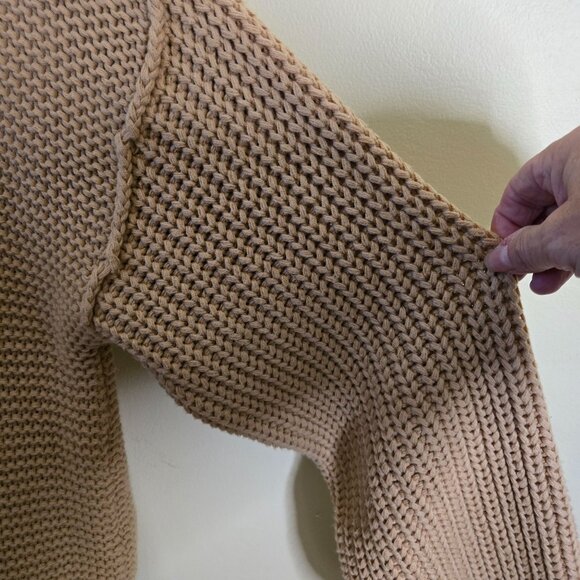 Free People Dream Mixed CableKnit Desert Classic Camel Oversized Sweater Size XL - Picture 10 of 13